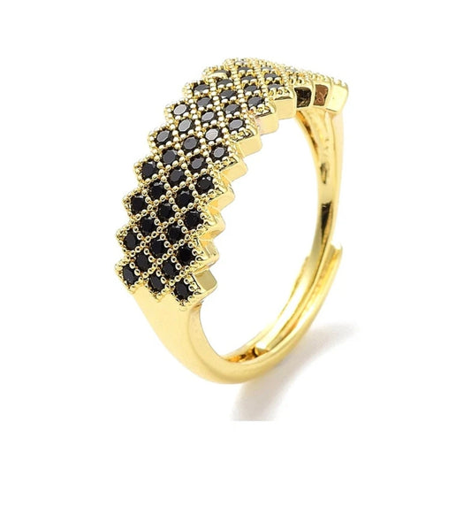 Bague femme réglable lignée de diamants CZ noir