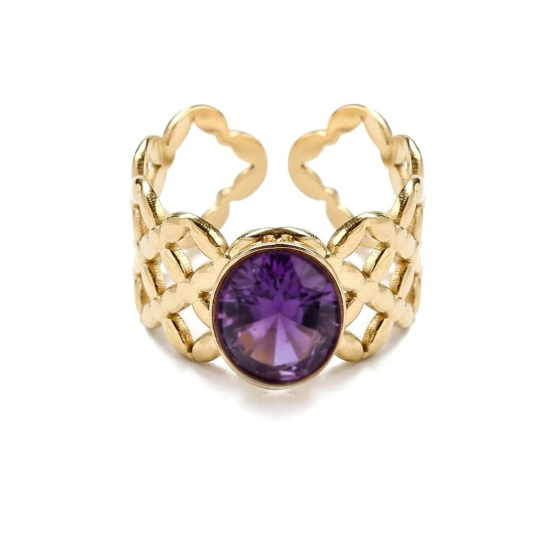 Bague acier inoxydable pierres naturelles améthyste
