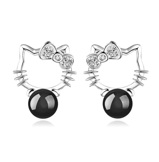 Boucles d'oreilles enfant argent 925 puces perles noir