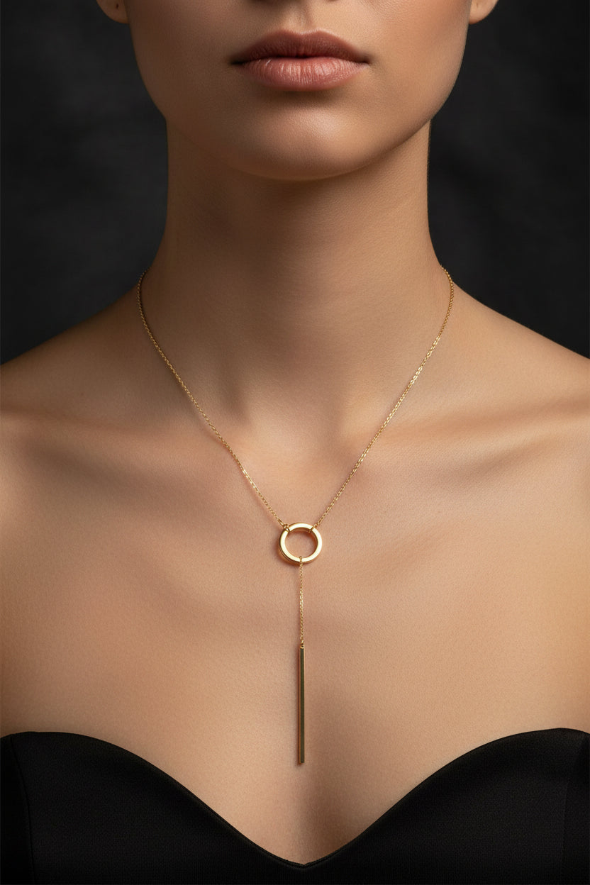 Collier femme acier inoxydable avec pendentif cercle et bâton