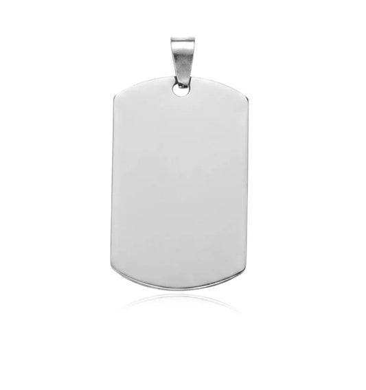 Pendentif acier à personnaliser plaque militaire argenté 50*30*1.5 mm