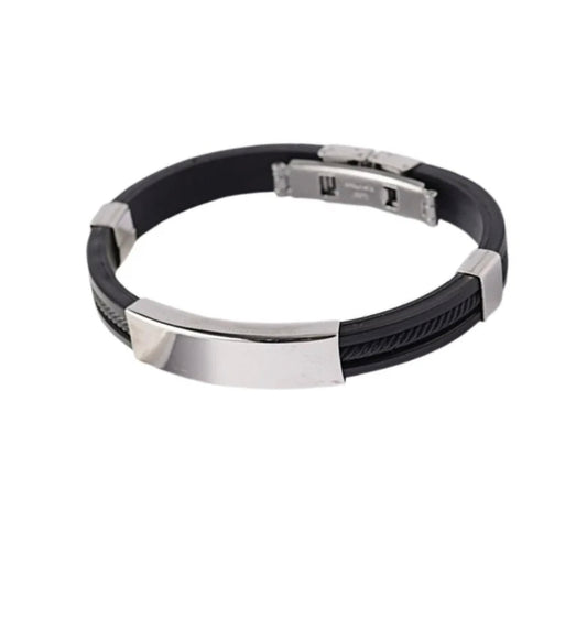 Bracelet acier inoxydable cuir et cordon noir