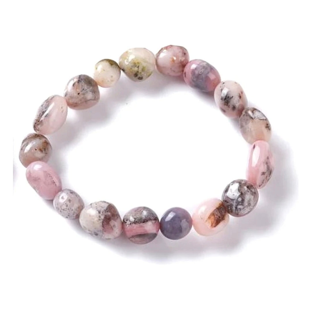 Bracelet pour homme ou femme pierres naturelles roulées opale rose