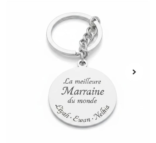 Porte clés acier inoxydable la meilleure marraine du monde personnalisable gravure offerte
