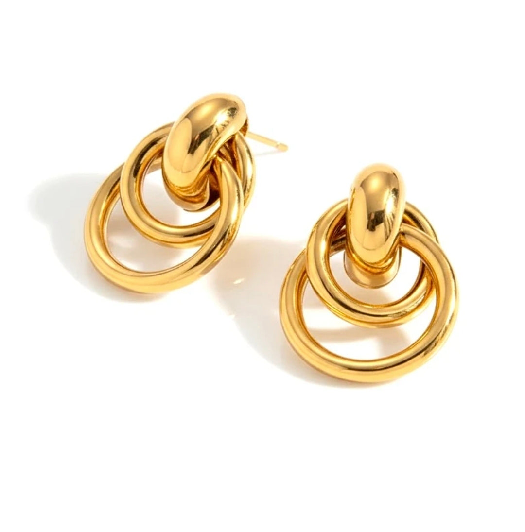 Boucles d'oreilles femme en acier inoxydable doré tombantes multiple cercles