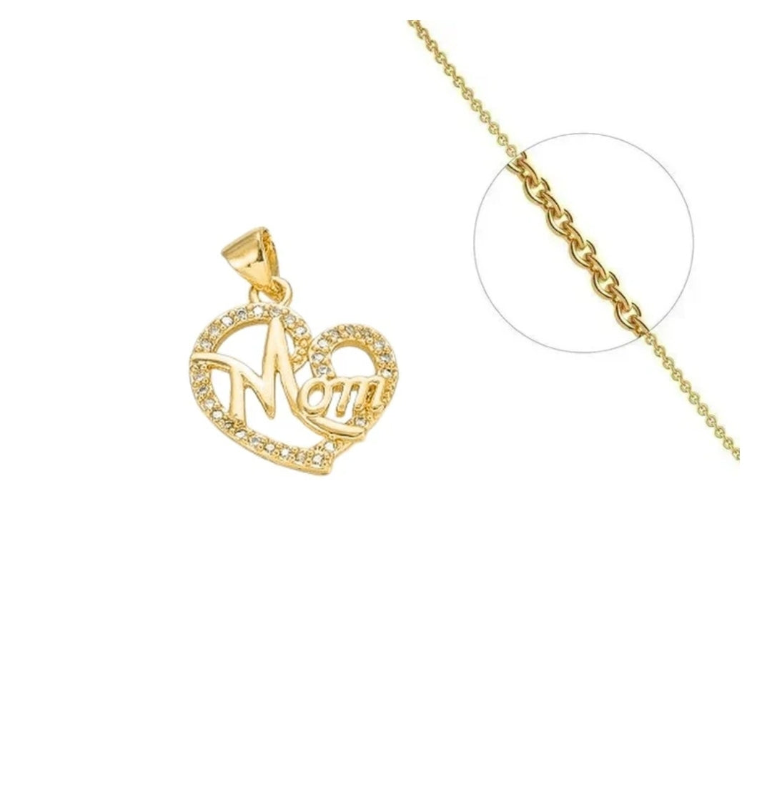 Collier femme avec pendentif très joli cœur Mom avec des zirconiums blancs sertis