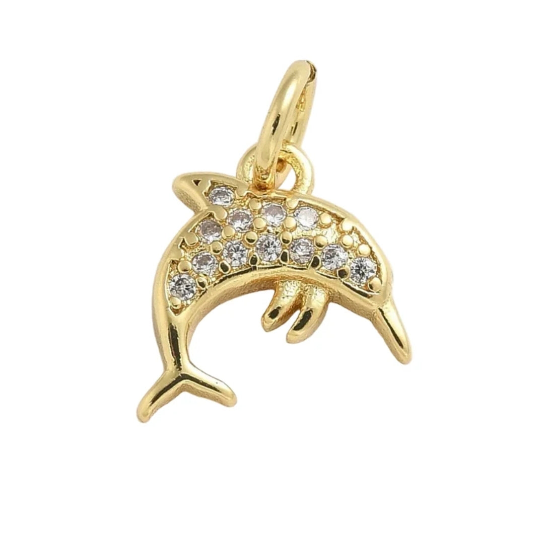 Pendentif breloque petit dauphin avec zirconiums sertis
