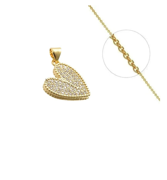 Collier femme doré et pendentif cœur zirconiums sertis