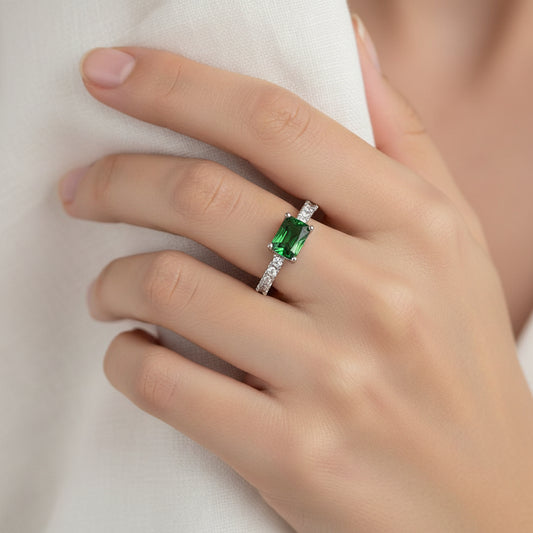 Bague femme argent 925 oxyde verte ornée Lana