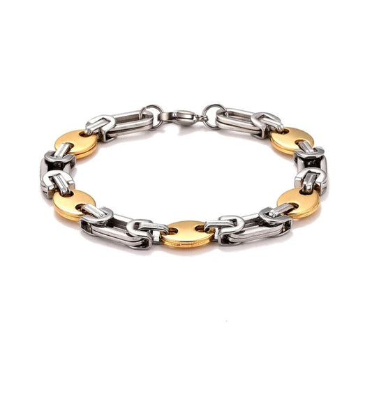Bracelet acier inoxydable homme ou femme bicolore maille haricot