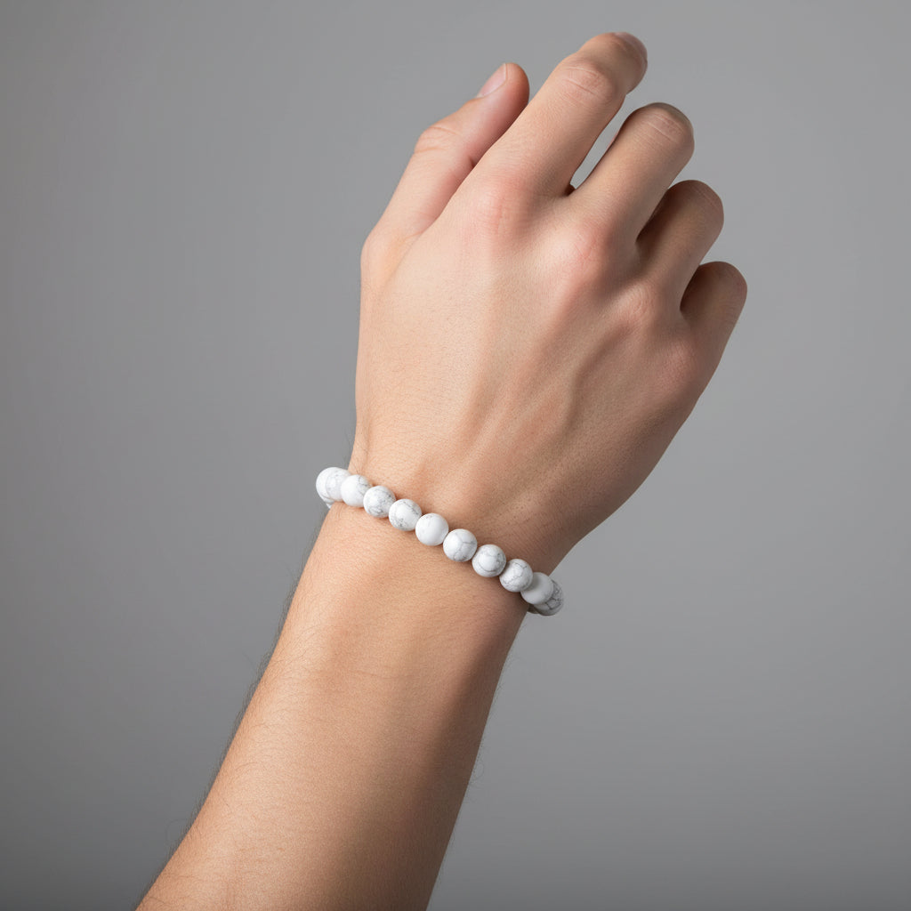 Bracelet pour homme ou femme - pierres naturelles howlite et oeil de chat