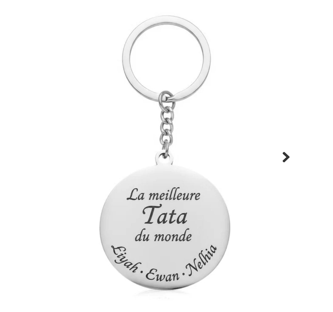 Porte clés acier inoxydable la meilleure Tata du monde personnalisable gravure offerte