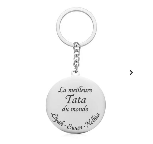 Porte clés acier inoxydable la meilleure Tata du monde personnalisable gravure offerte