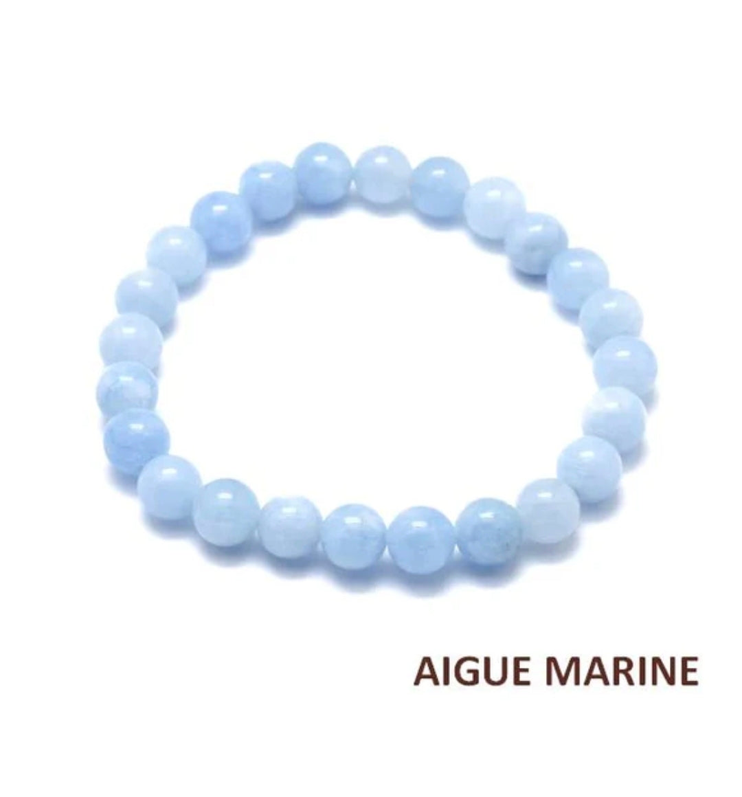 Bracelet pour homme ou femme - pierre naturelle 6 mm - Aigue marine