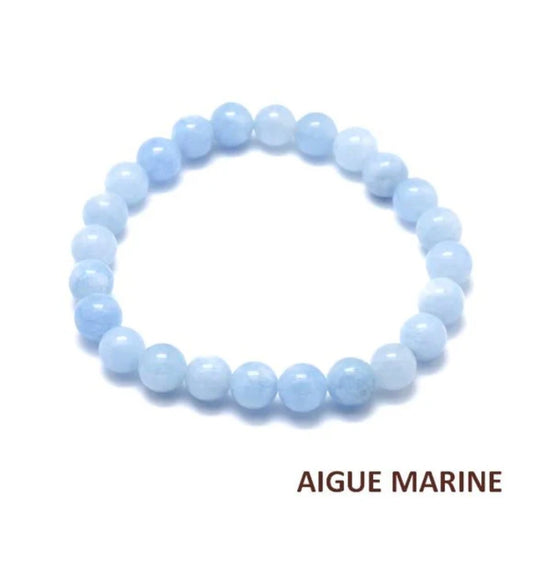 Bracelet pour homme ou femme - pierre naturelle 6 mm - Aigue marine