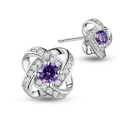 Boucles d'oreilles femme argent 925 fleur 10 mm violette