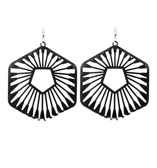 Boucles d'oreilles fantaisie filigrane polygone noir
