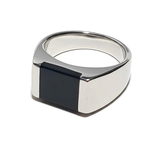 Bague homme chevalière acier inoxydable titane noir