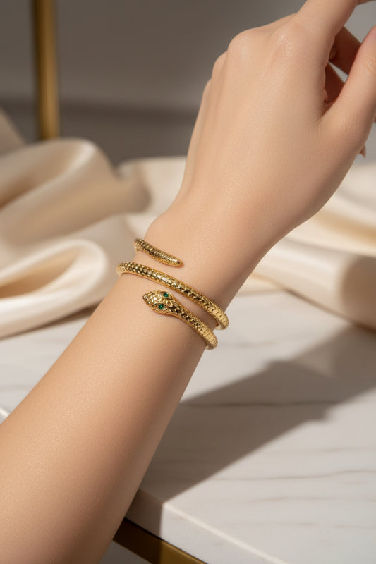 Bracelet femme jonc serpent yeux vert 3755