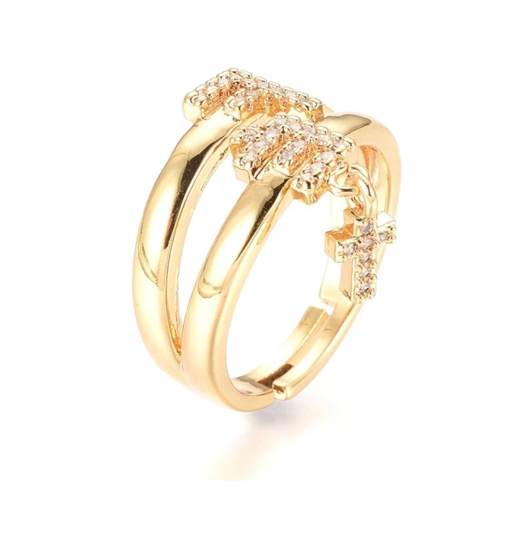 Bague femme réglable foi avec breloque croix tombante