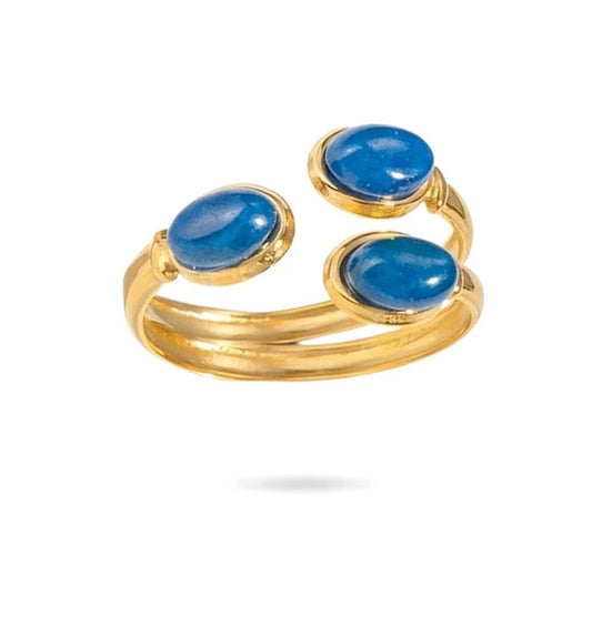 Bagues pour femme acier inoxydable doré pierre naturelle lapis lazuli