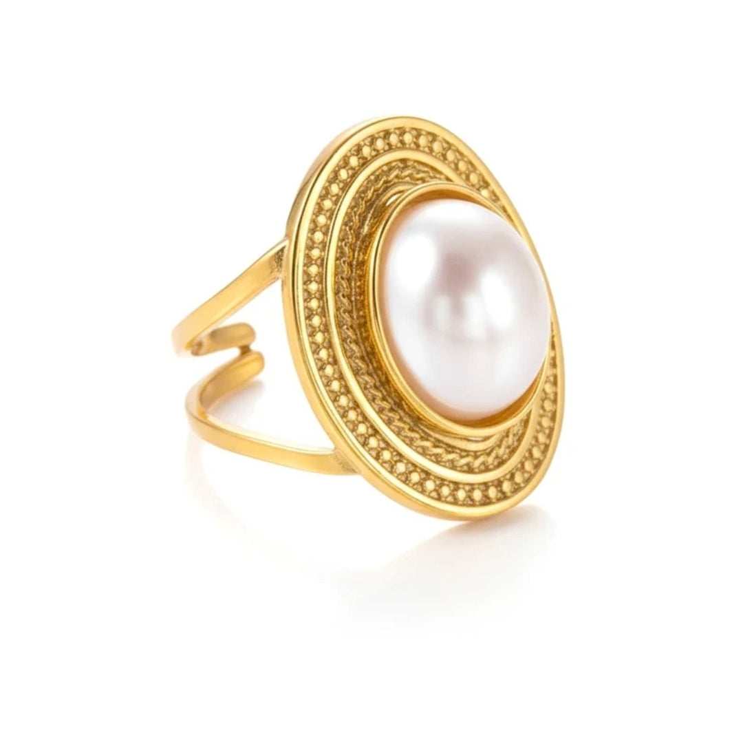 Bague femme acier inoxydable réglable perle blanche