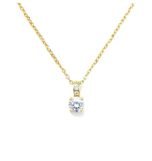 Collier femme oxyde blanc et zirconiums sertis sur la bélière doré à l'or fin