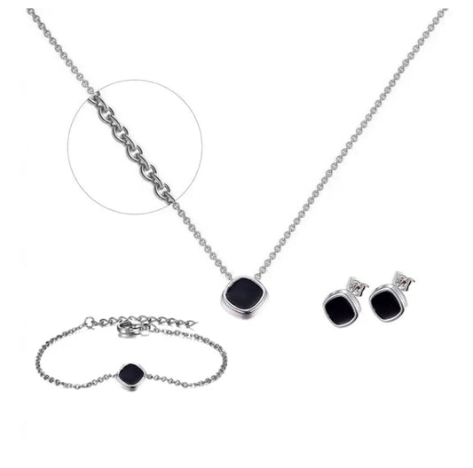 Parure femme acier inoxydable - émail noir zirconium bleu