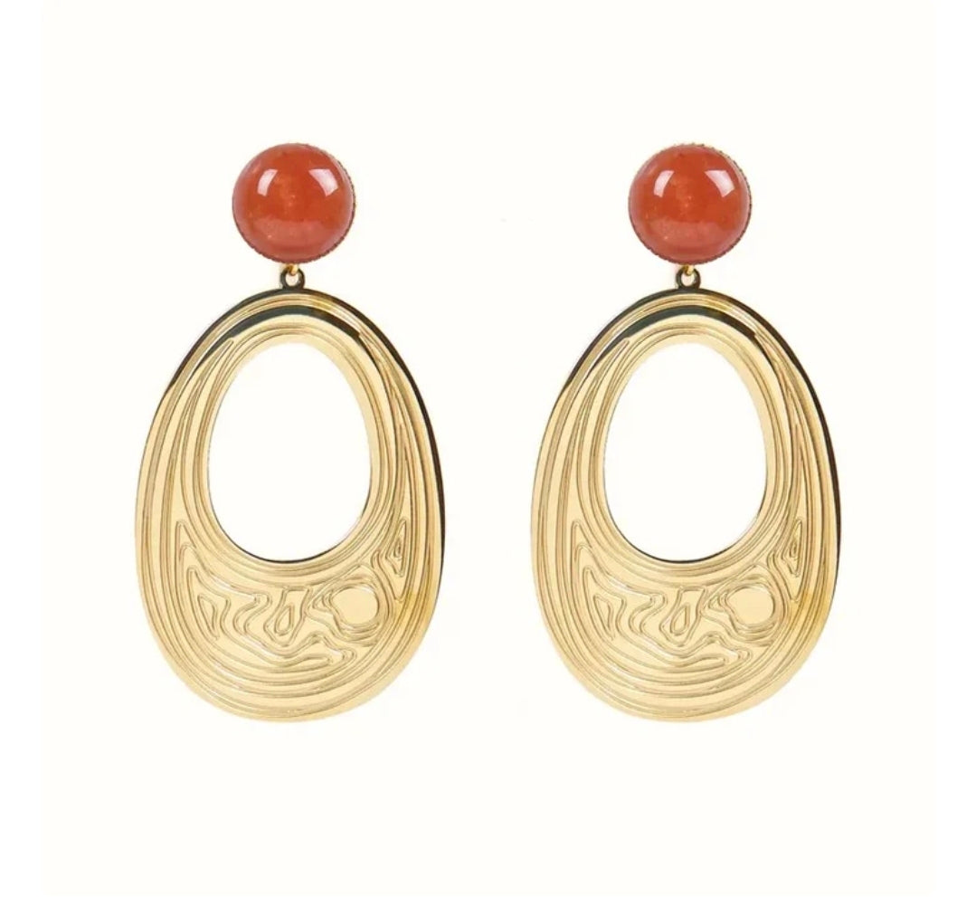 Boucles d'oreilles pendantes Marie acier inoxydable pierres naturelles de soleil