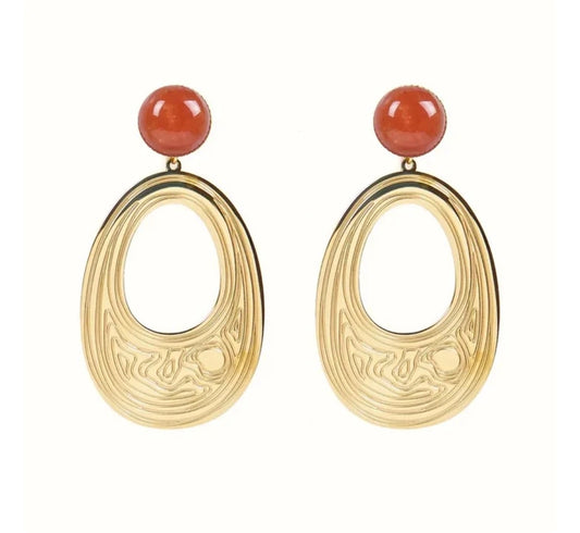 Boucles d'oreilles pendantes Marie acier inoxydable pierres naturelles de soleil