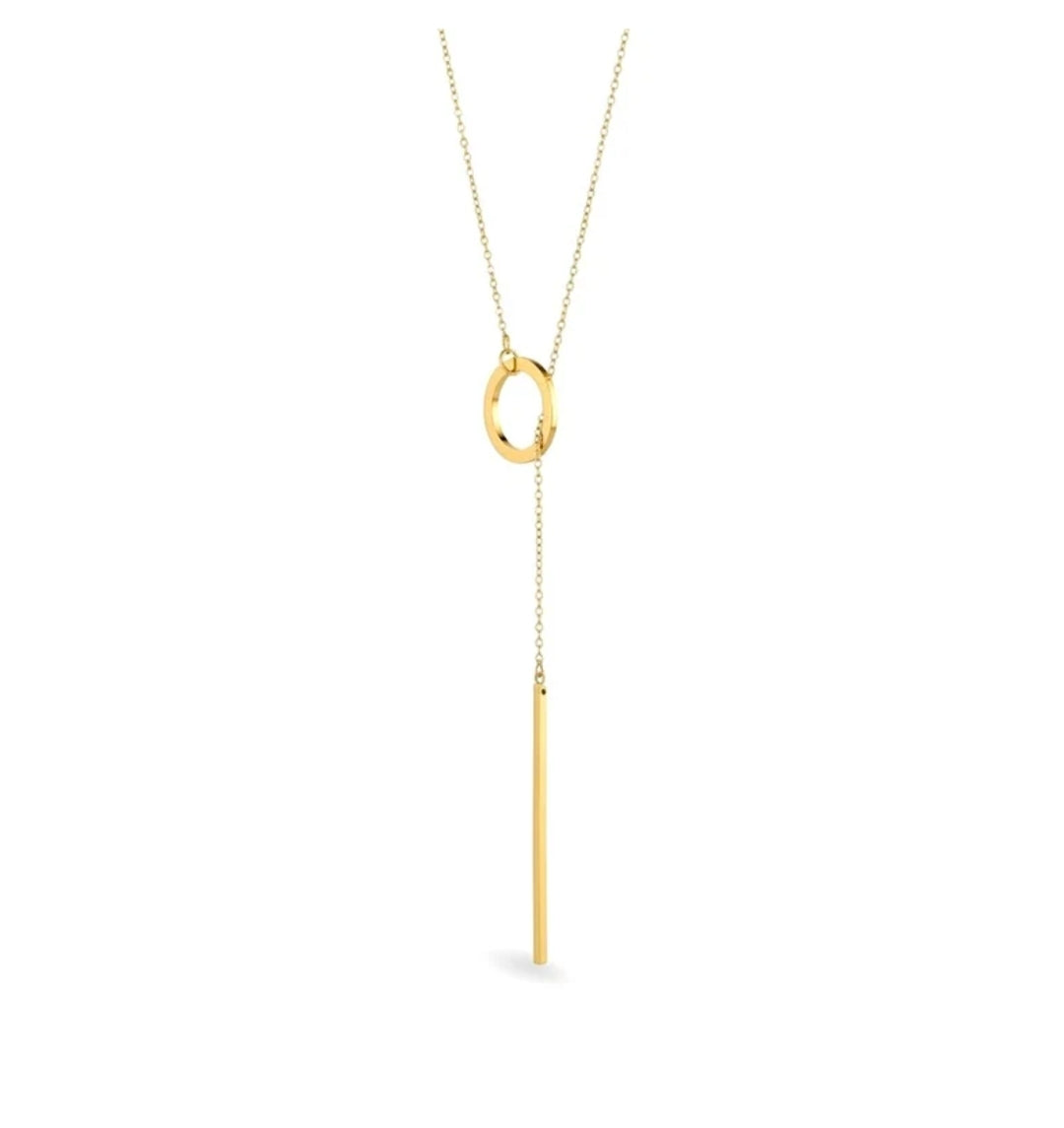 Collier femme acier inoxydable avec pendentif cercle et bâton