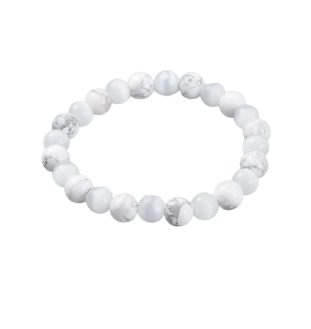 Bracelet pour homme ou femme - pierres naturelles howlite et oeil de chat