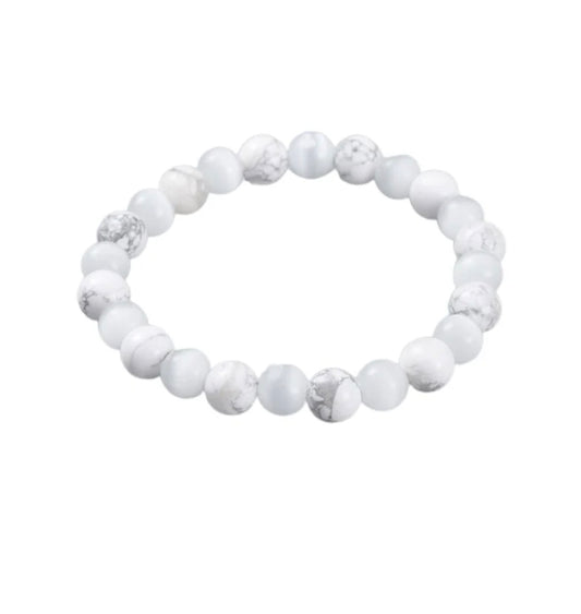 Bracelet pour homme ou femme - pierres naturelles howlite et oeil de chat