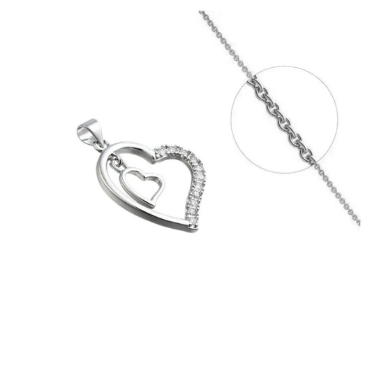 Collier femme doré avec pendentif double cœur zirconiums sertis
