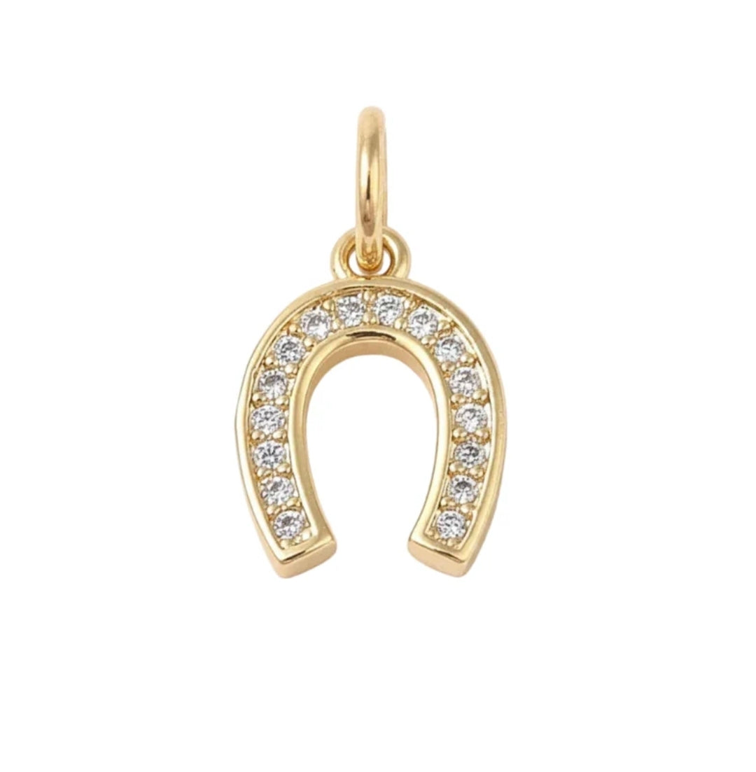 Pendentif breloque petit fer à cheval avec zirconiums sertis