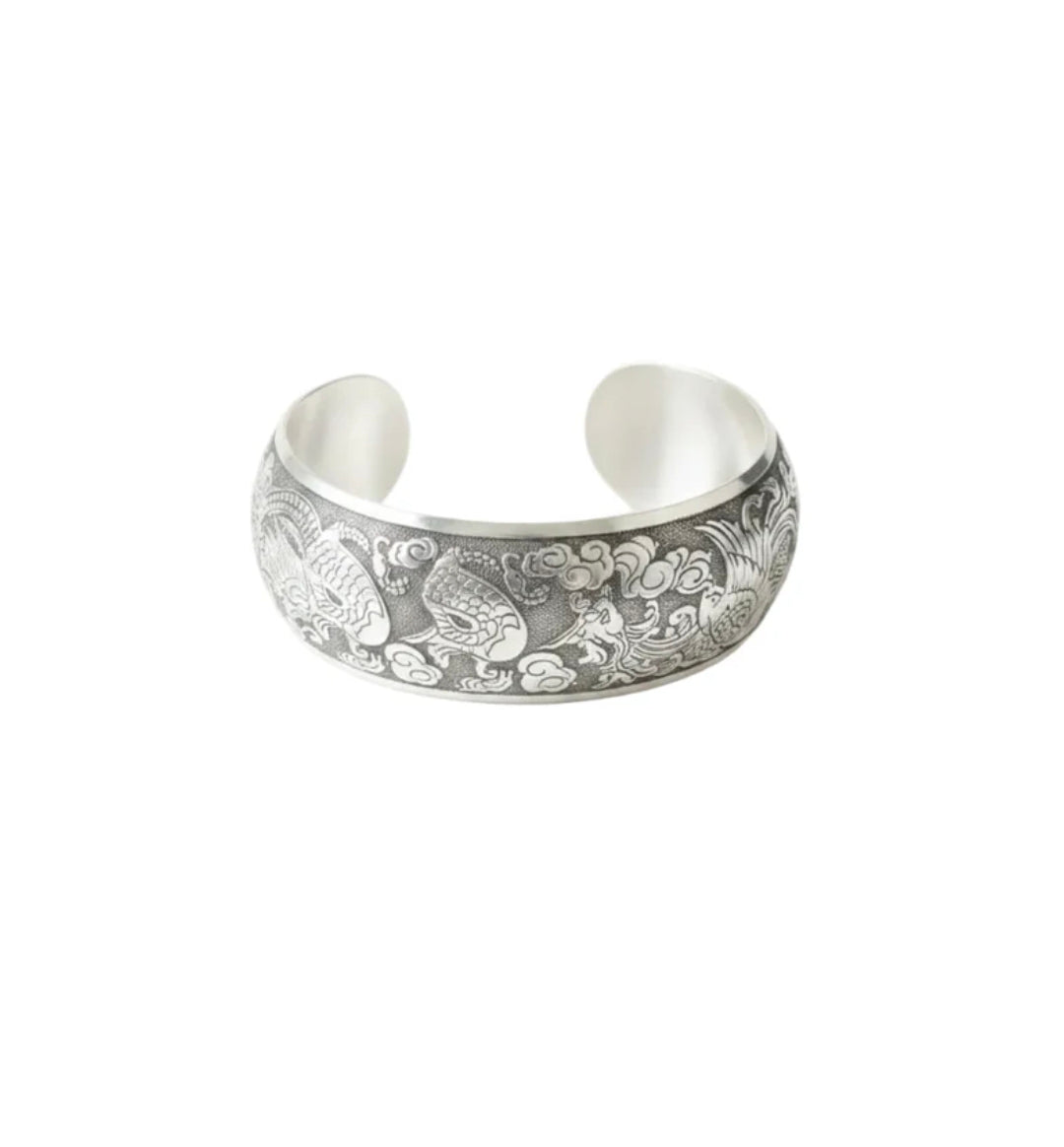 Bracelet fantaisie manchette argenté antique