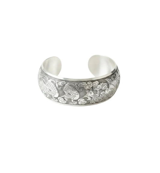Bracelet fantaisie manchette argenté antique