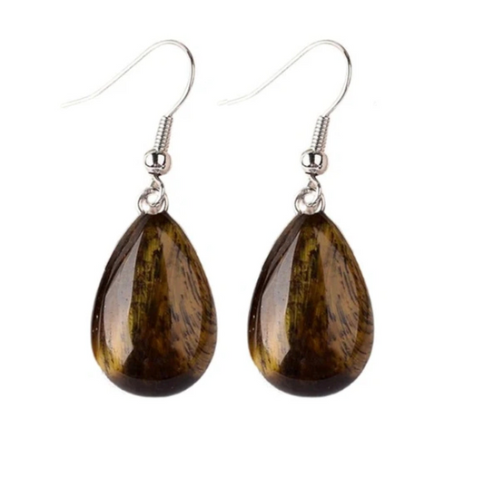 Boucles d'oreilles pierre naturelle goutte Œil de Tigre