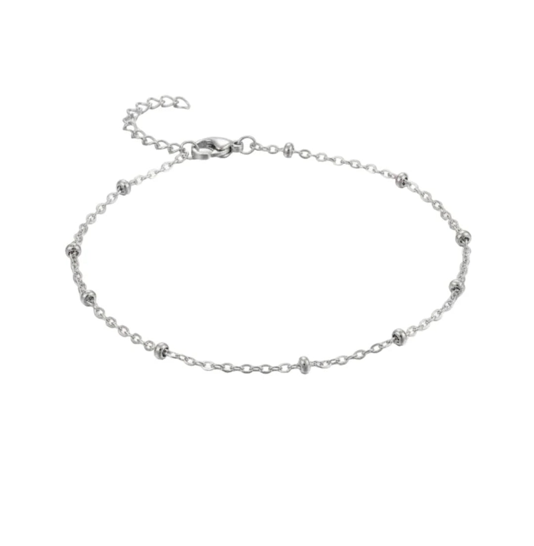 Chaîne de cheville en acier inoxydable perles argentées