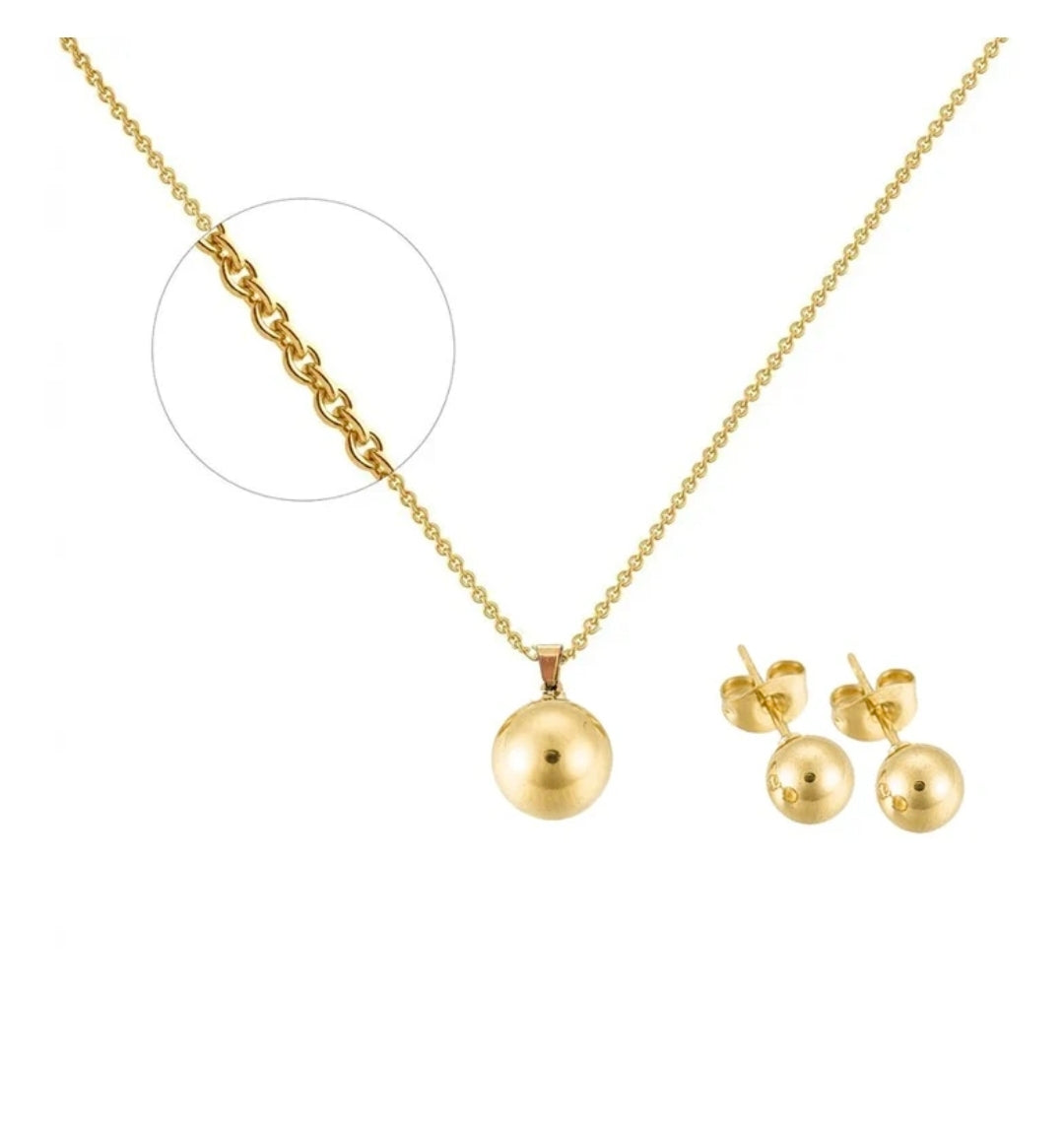 Parure collier boucles d'oreilles acier inoxydable - Couleur doré - Boule