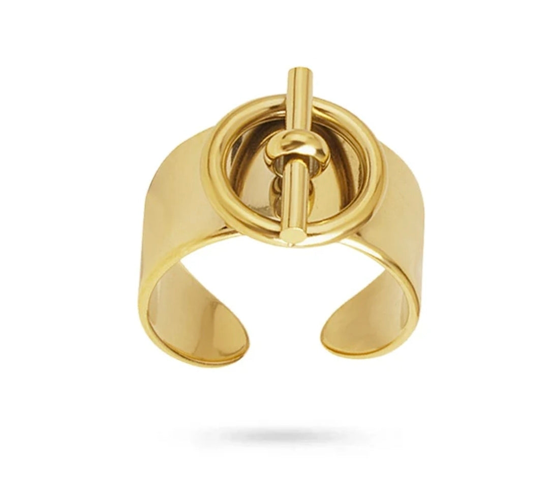 Bague femme acier inoxydable réglable doré à l'or fin