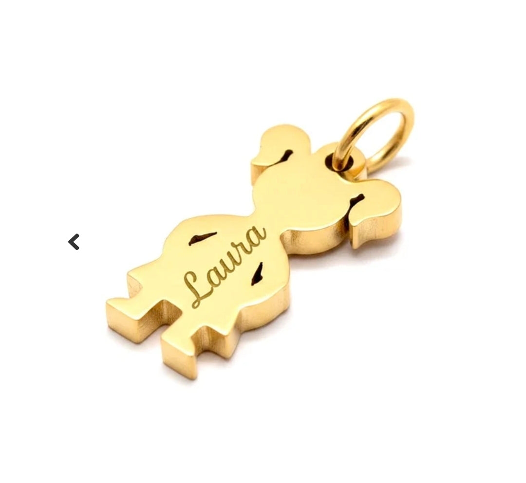 Pendentif enfant fille breloque acier doré à personnaliser