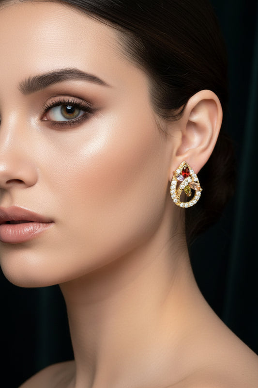 Boucles d'oreilles femme oxydes couleurs dorées à l'or fin zirconiums sertis