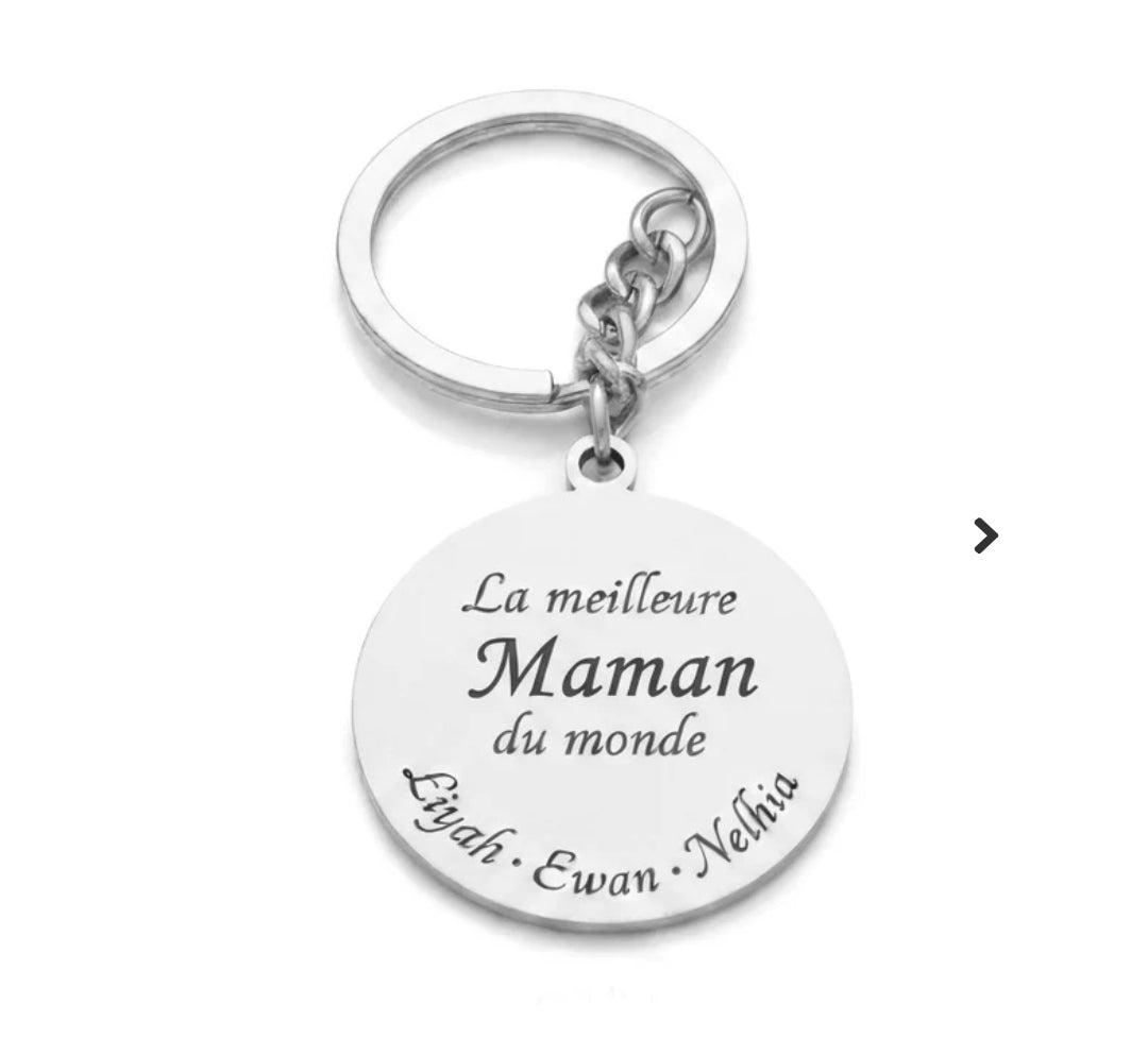 Porte clés acier inoxydable la meilleure maman du monde personnalisable gravure offerte