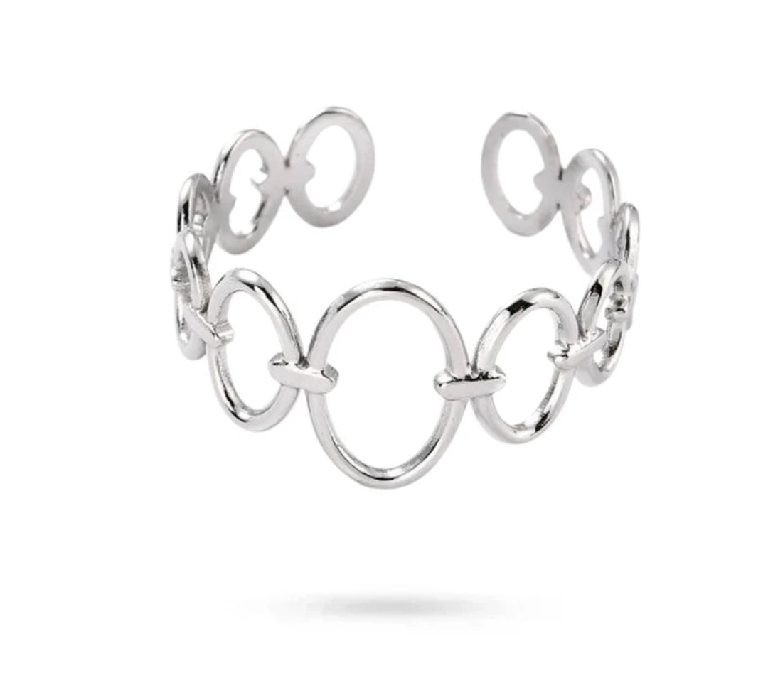 Bague femme acier inoxydable argentée cercles