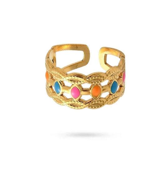 Bague acier inoxydable dorée colorée