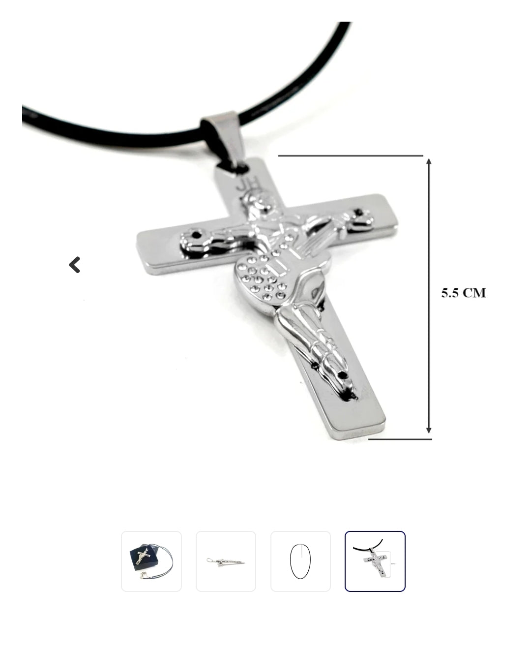 Collier croix guitare JOHNNY HALLYDAY en acier 316 - Couleur argenté avec cordon cuir et écrin