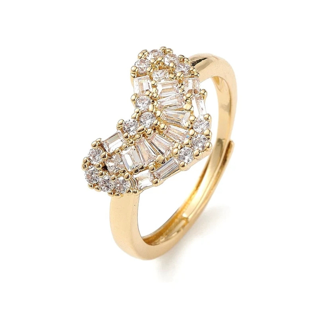 Bague femme réglable cœur blanc zirconiums serti