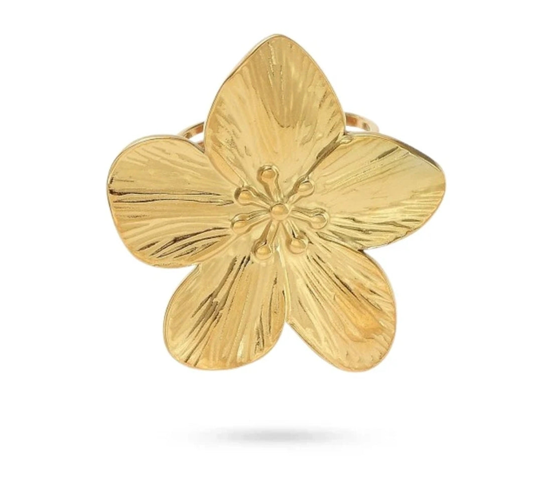 Bague femme acier inoxydable doré fleur