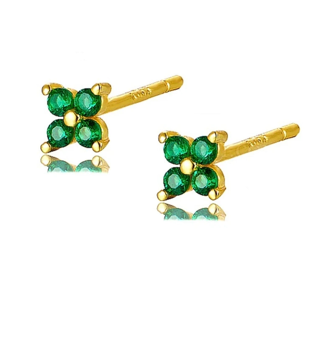 Boucles d'oreilles argent 925 or fleur diamant CZ